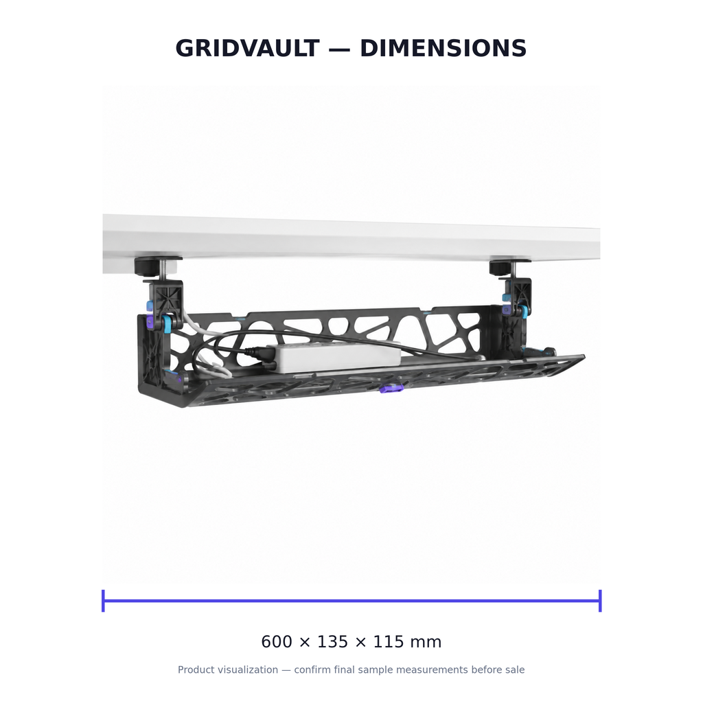GridVault Clamp-On Under-Desk Cable Tray