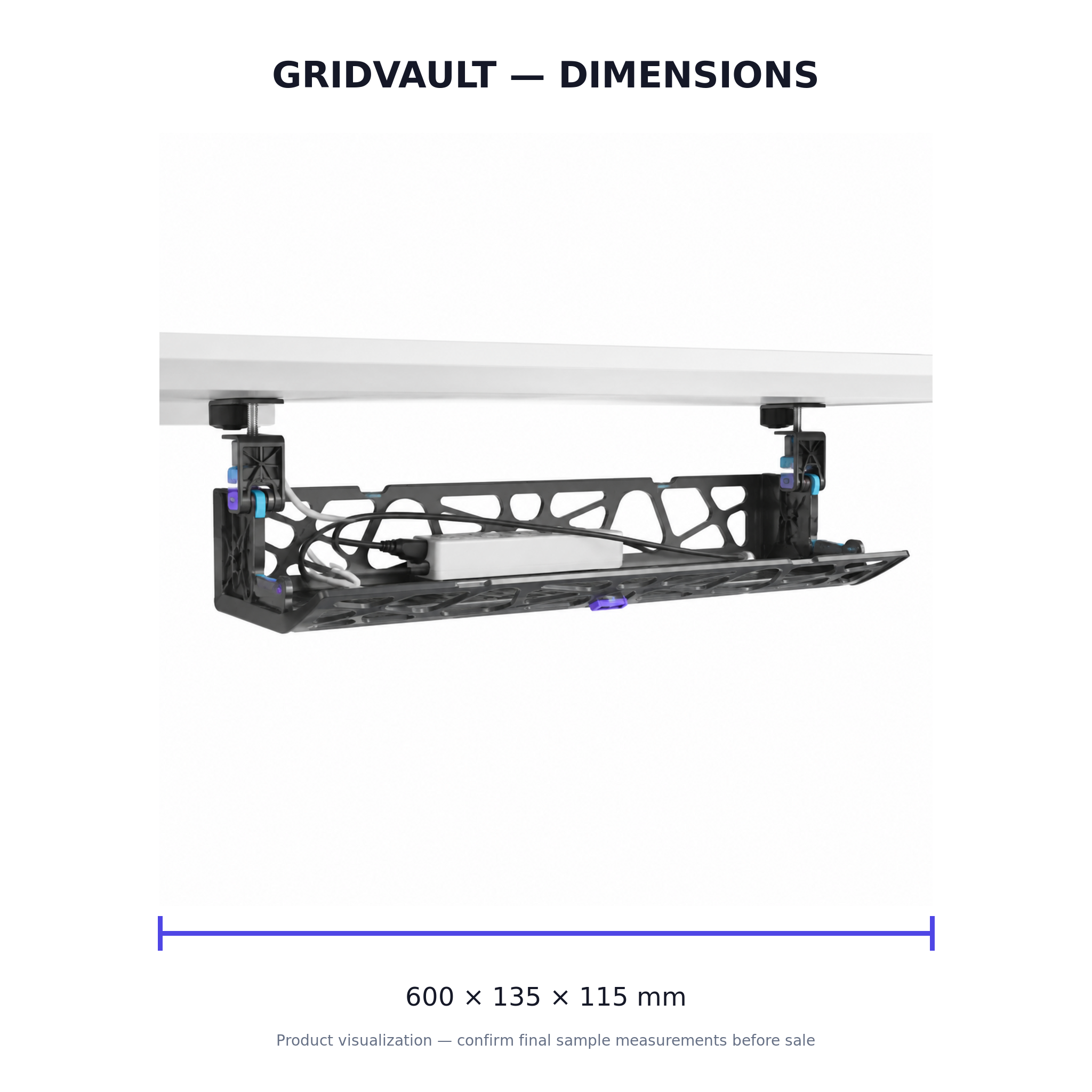 GridVault Clamp-On Under-Desk Cable Tray