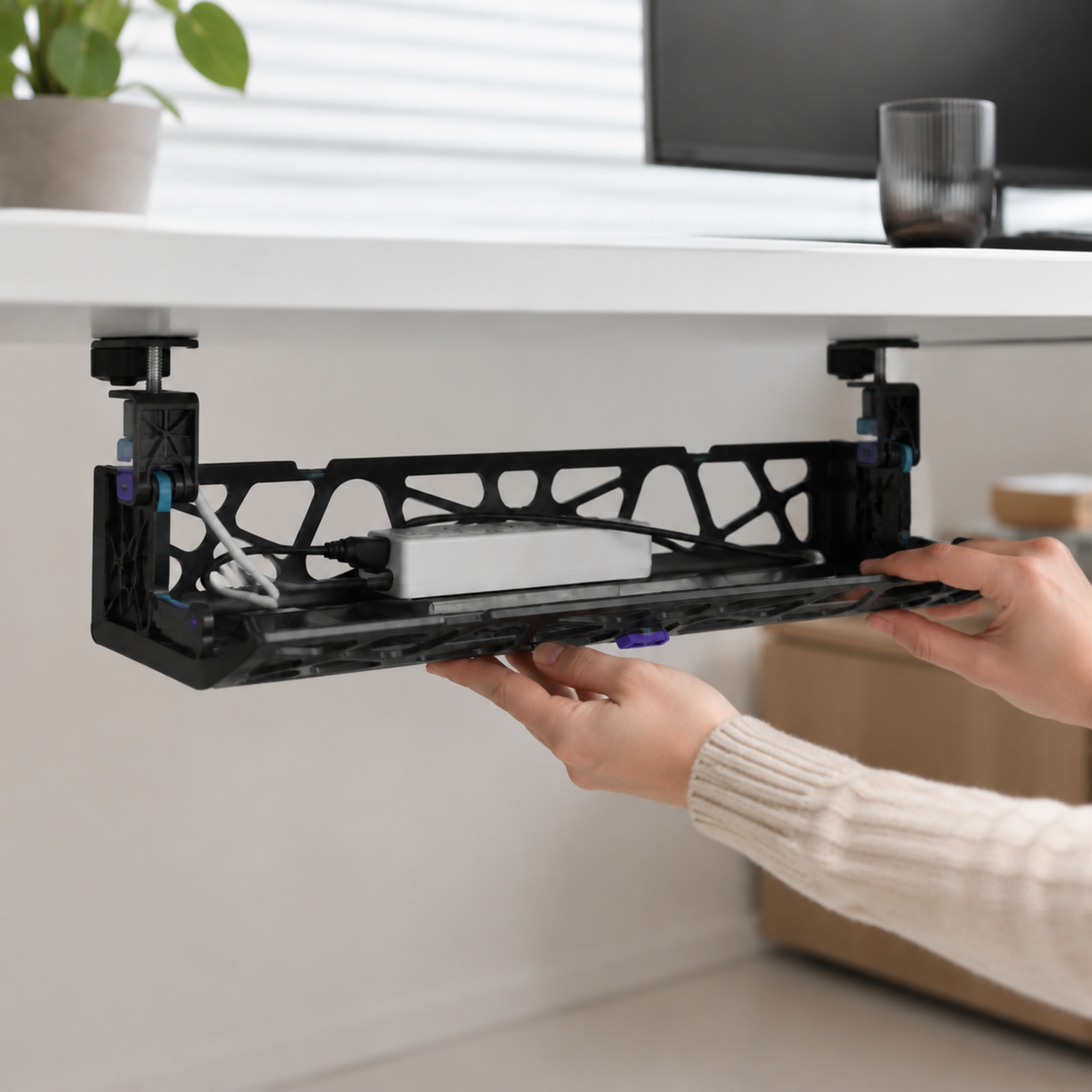 GridVault Clamp-On Under-Desk Cable Tray